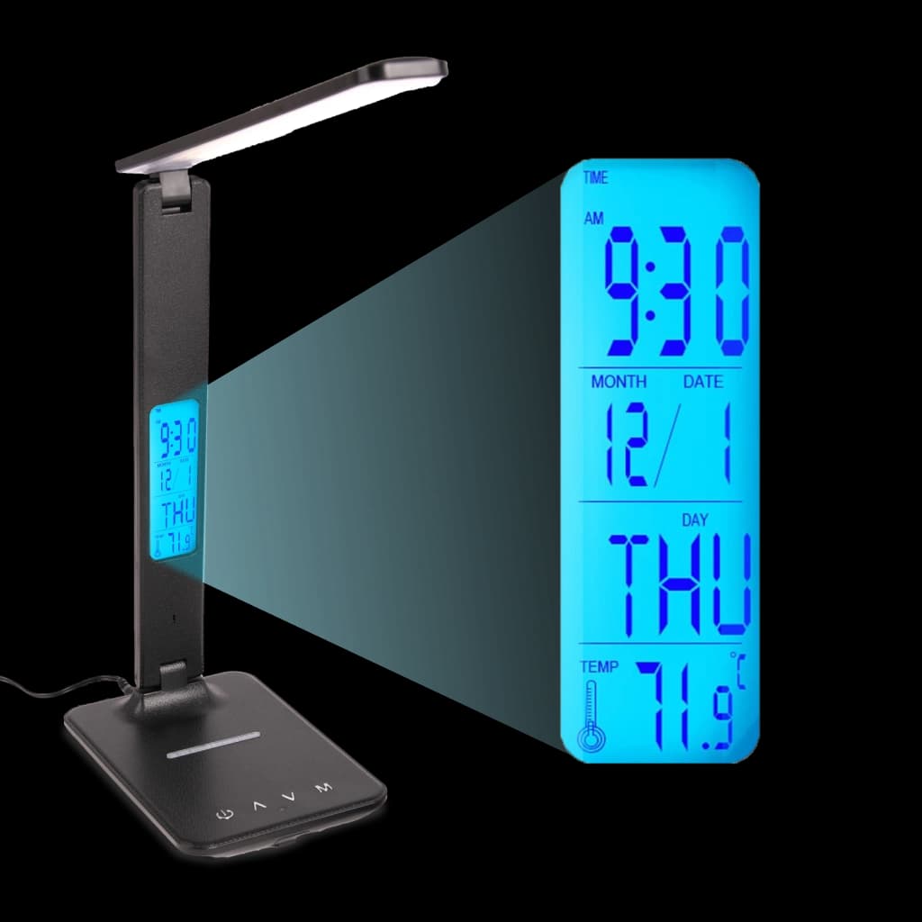 LED Desk Lamp with Wireless Charger and Clock