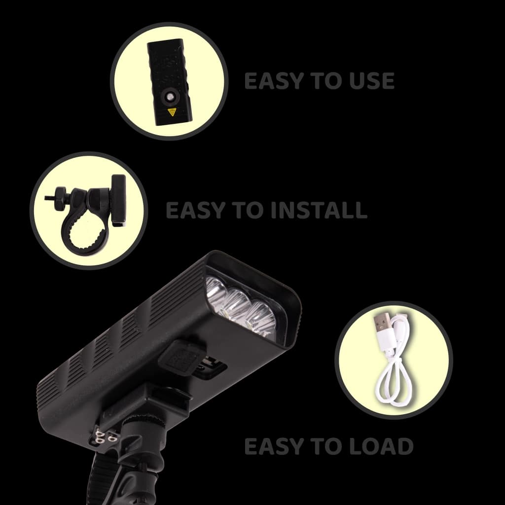 USB Rechargeable LED Bike Light 10000mAh - 300m Range