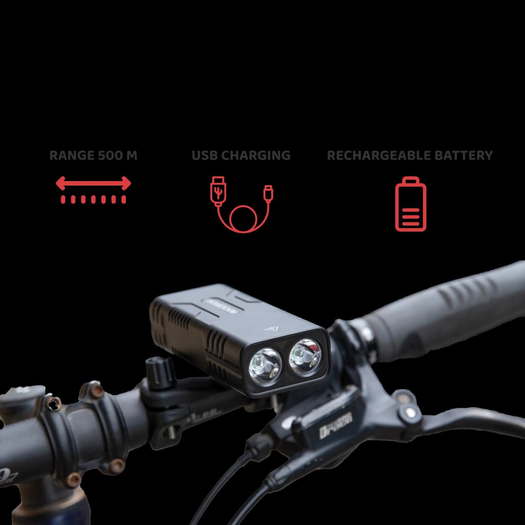 USB Rechargeable LED Bike Light 10000mAh - 500m Range