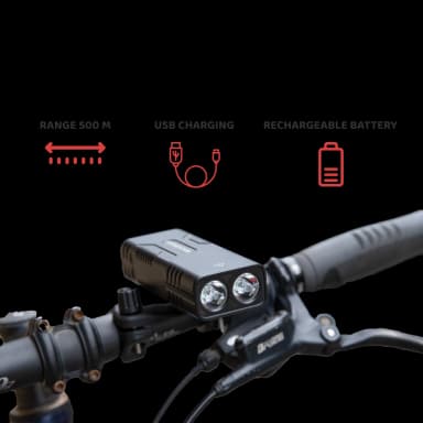 USB Rechargeable LED Bike Light 10000mAh - 500m Range