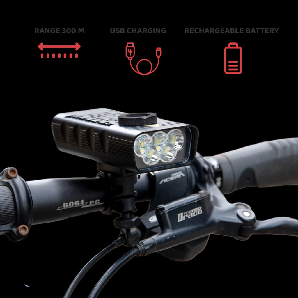 USB Rechargeable LED Bike Light 10000mAh - 300m Range