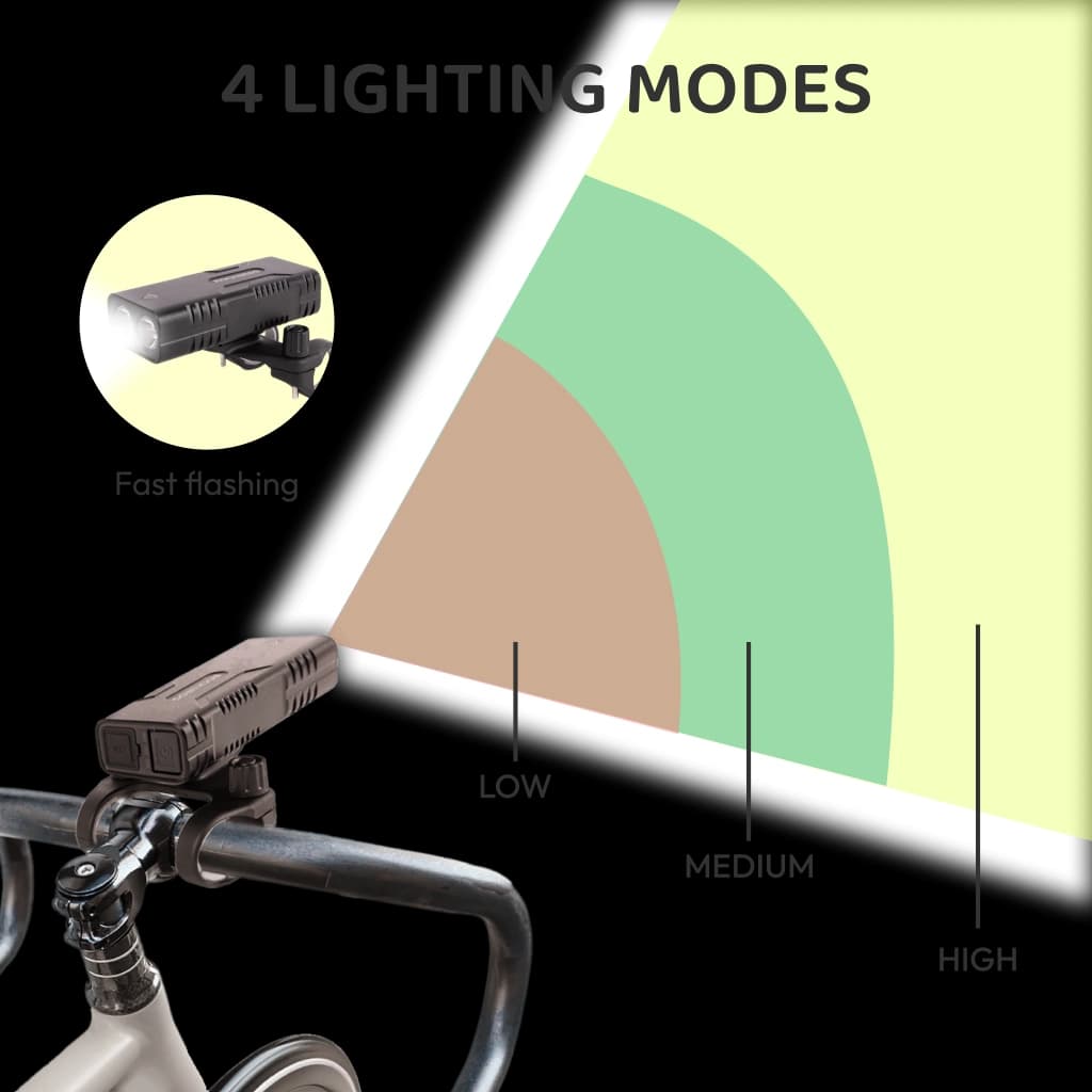 USB Rechargeable LED Bike Light 10000mAh - 500m Range